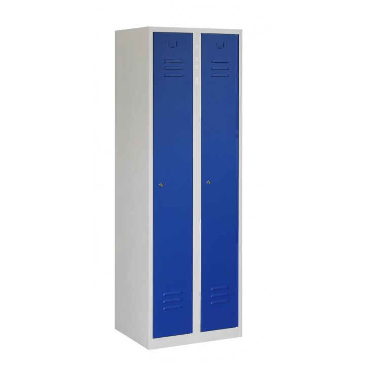 garderobekasten met 2 kolommen en blauwe deuren