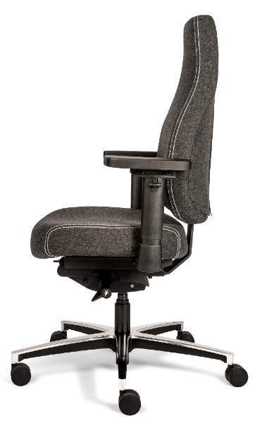 bureaustoel met traagschuim zitting hoge rug wolvilt Fenice 603 donkergrijs zijkant