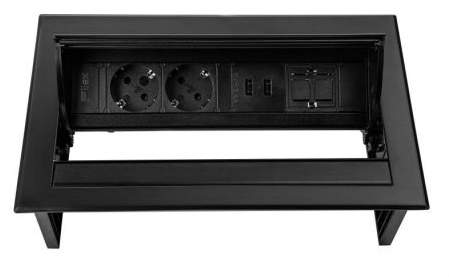 file power desk in 2x 230V 2x usb charger 1x keystone voorkant zwart