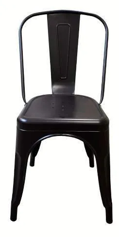 industriële stoel, stapelbaar, zwart metaal, voorkant