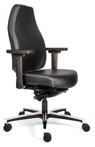 bureaustoel met traagschuim in de zitting bekleed in zwart leder